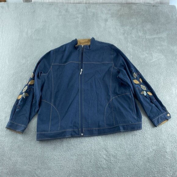Vintage E.L.C.C Embroidered Denim Jacket 2X Full Zip Cotton Blend Floral  2258 - Picture 1 of 7